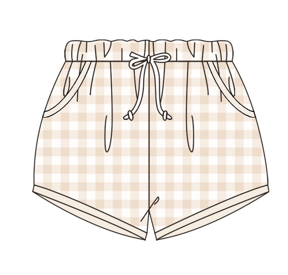 Gingham Knit Shorts with White Shirt